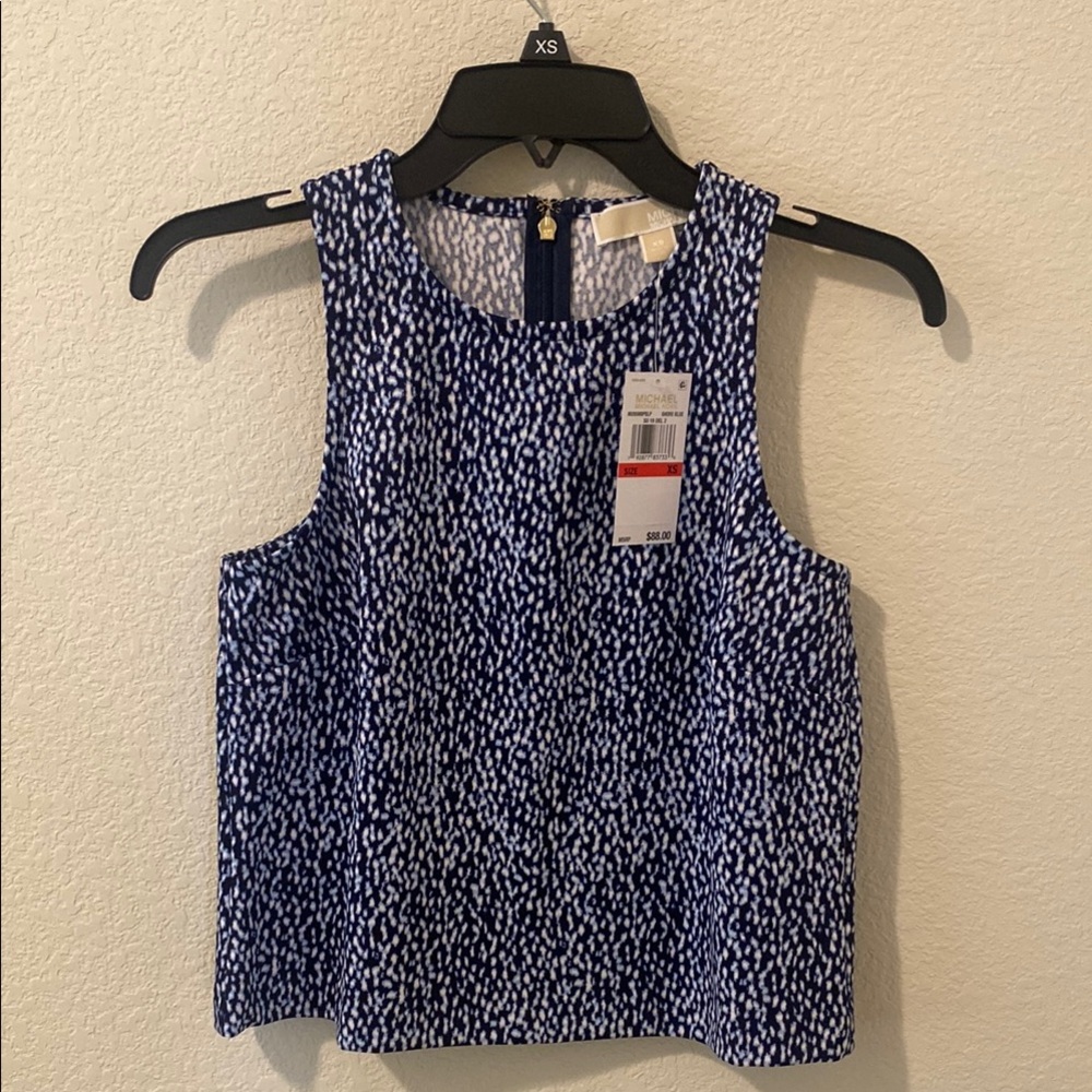 New Michael Kors Women’s Blue Printed Sleeveless Crew Neck Tank Top Size XS
